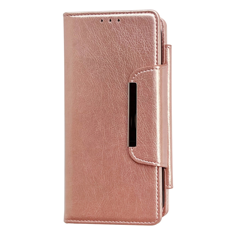 For iPhone 16 Plus Multifunctional Seven Cards Wallet Leather Phone Case(Rose Gold) - iPhone 16 Plus Cases by buy2fix | Online Shopping UK | buy2fix