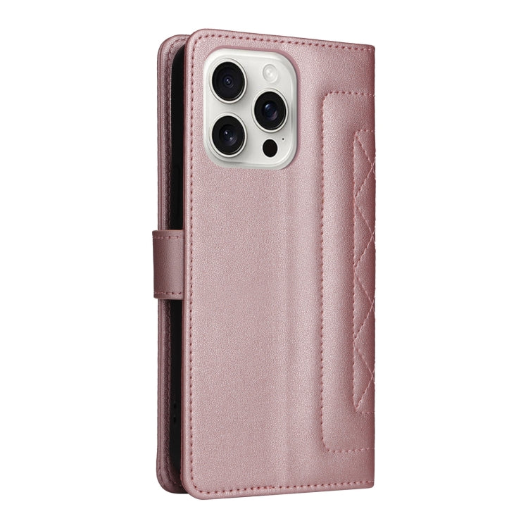 For iPhone 16 Pro Diamond Lattice Leather Flip Phone Case(Rose Gold) - iPhone 16 Pro Cases by buy2fix | Online Shopping UK | buy2fix