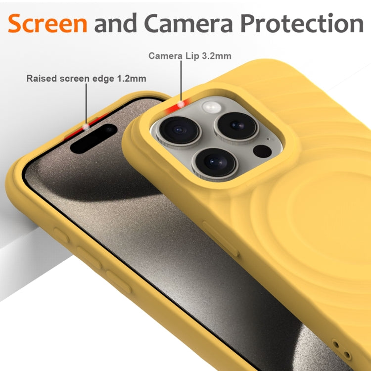 For iPhone 15 Pro Wave Texture MagSafe Magnetic Liquid Silicone Phone Case(Yellow) - iPhone 15 Pro Cases by buy2fix | Online Shopping UK | buy2fix