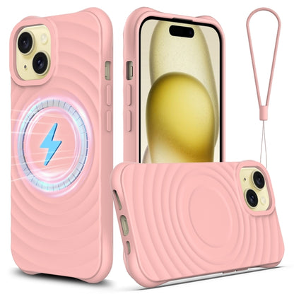 For iPhone 14 Wave Texture MagSafe Magnetic Liquid Silicone Phone Case(Pink) - iPhone 14 Cases by buy2fix | Online Shopping UK | buy2fix