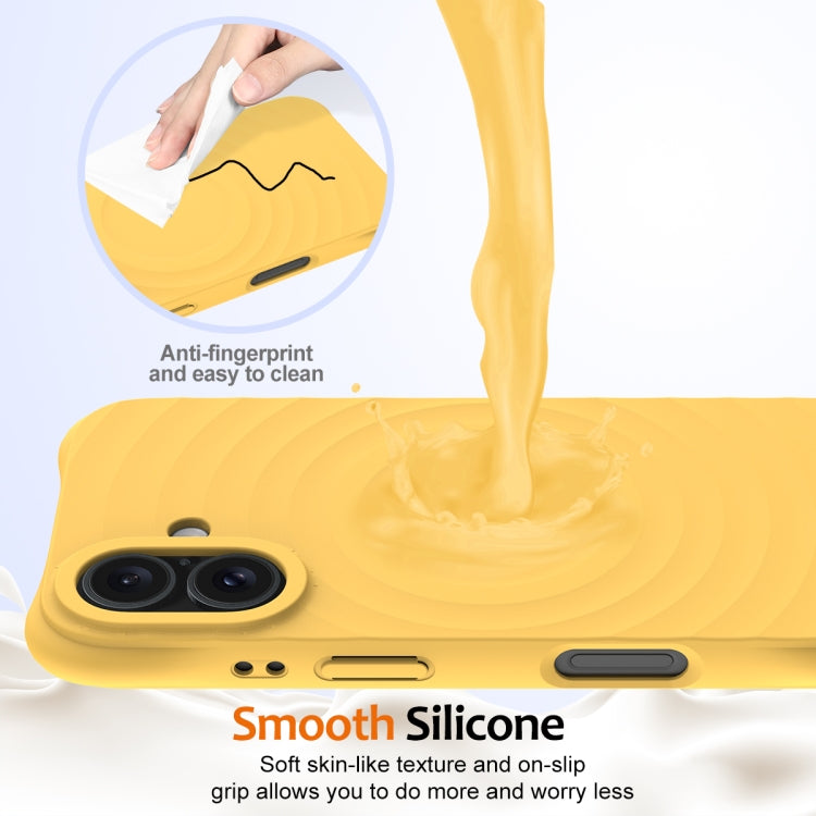 For iPhone 16 Wave Texture MagSafe Magnetic Liquid Silicone Phone Case(Yellow) - iPhone 16 Cases by buy2fix | Online Shopping UK | buy2fix