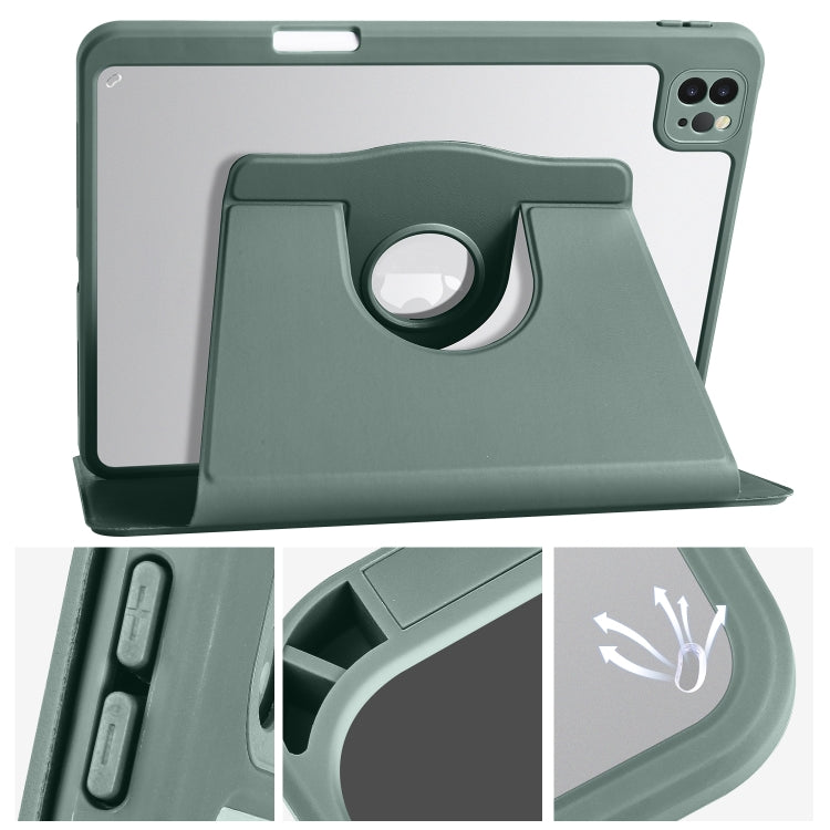 For iPad Pro 11 2024 Acrylic 360 Degree Rotation Holder Leather Tablet Case(Pine Green) - iPad Pro 11 2024 Cases by buy2fix | Online Shopping UK | buy2fix