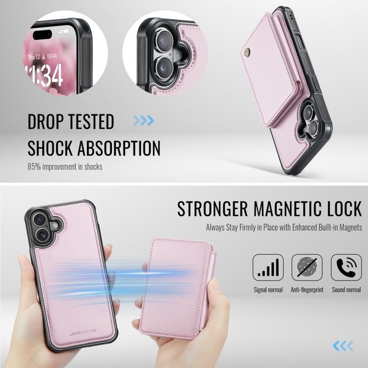 For iPhone 16 Plus JEEHOOD J05 Business Magnetic Style RFID Leather Phone Case(Pink) - iPhone 16 Plus Cases by JEEHOOD | Online Shopping UK | buy2fix