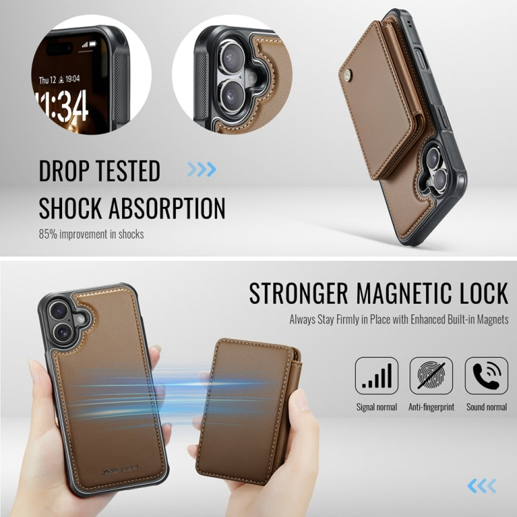 For iPhone 16 Plus JEEHOOD J05 Business Magnetic Style RFID Leather Phone Case(Brown) - iPhone 16 Plus Cases by JEEHOOD | Online Shopping UK | buy2fix