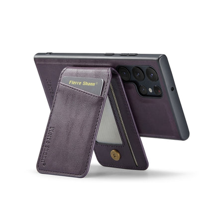 For Samsung Galaxy S24 Ultra 5G Fierre Shann Oil Wax Cow Leather Magnetic Card Holder Phone Case(Purple) - Galaxy S24 Ultra 5G Cases by FIERRE SHANN | Online Shopping UK | buy2fix