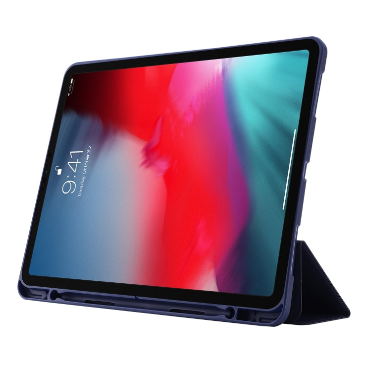 For iPad Air 13 2024 Skin Feel Tri-fold Leather Tablet Case with Pen Slot(Dark Blue) - iPad Air 13 2024 Cases by buy2fix | Online Shopping UK | buy2fix