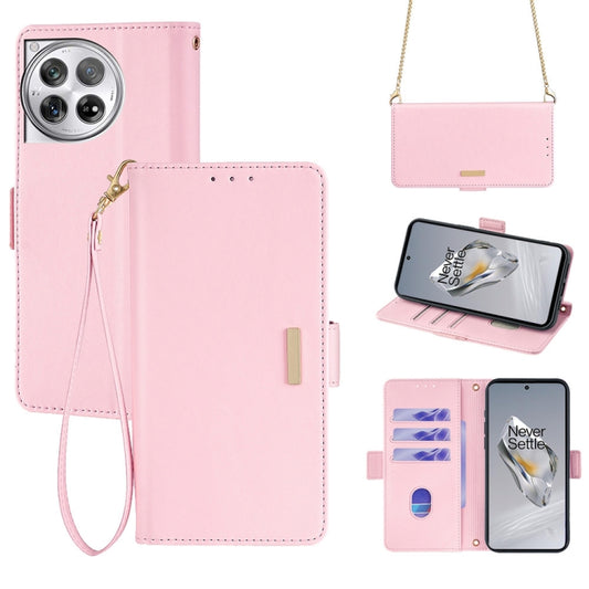 For OnePlus 12 5G Crossbody Chain Leather Phone Case(Pink) - OnePlus Cases by buy2fix | Online Shopping UK | buy2fix