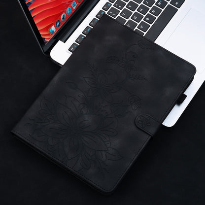 For iPad Air 13 2024 Lily Embossed Leather Smart Tablet Case(Black) - iPad Air 13 2024 Cases by buy2fix | Online Shopping UK | buy2fix