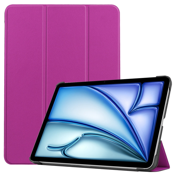 For iPad Air 11 2025 / 2024 Custer Pure Color 3-Fold Holder Smart Leather Tablet Case(Purple) - iPad Air 11 2025 / 2024 Cases by buy2fix | Online Shopping UK | buy2fix