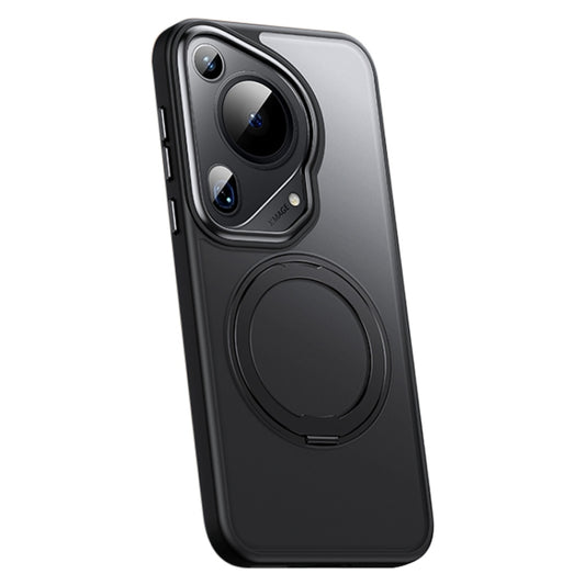 For Huawei Pura 70 Ultra Frosted 360 Rotating Holder Magnetic Full Coverage Shockproof Phone Case(Black) - Huawei Cases by buy2fix | Online Shopping UK | buy2fix