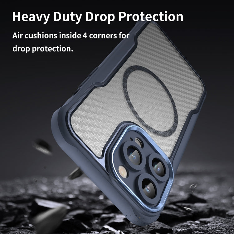 For iPhone 12 Pro Carbon Fiber Texture MagSafe Translucent Phone Case(Blue) - iPhone 12 / 12 Pro Cases by buy2fix | Online Shopping UK | buy2fix