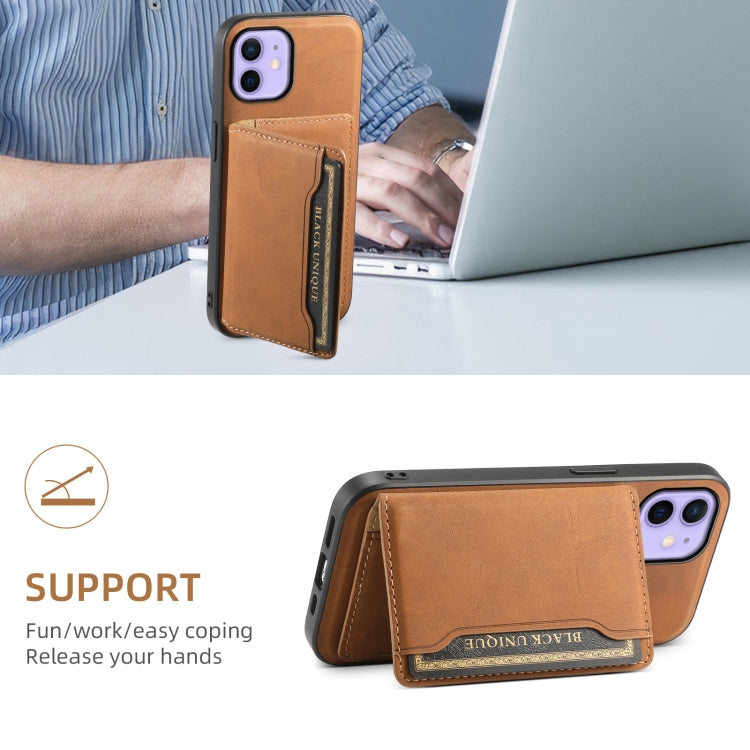 For iPhone 12 Denior D13 Retro Texture Leather MagSafe Card Bag Phone Case(Brown) - iPhone 12 / 12 Pro Cases by Denior | Online Shopping UK | buy2fix