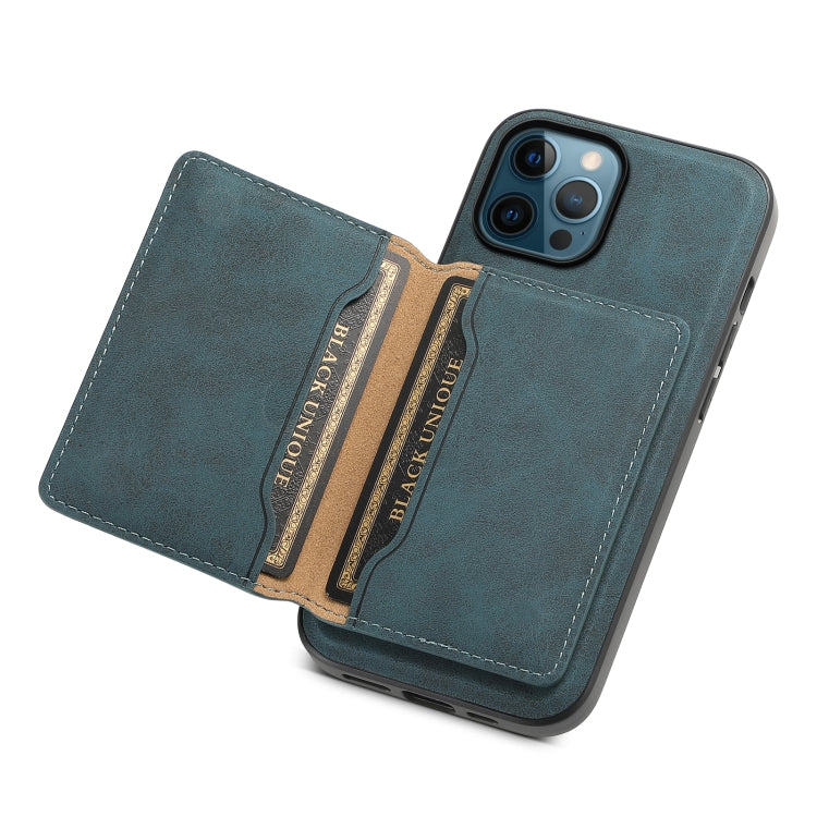 For iPhone 12 Pro Max Denior D13 Retro Texture Leather MagSafe Card Bag Phone Case(Blue) - iPhone 12 Pro Max Cases by Denior | Online Shopping UK | buy2fix