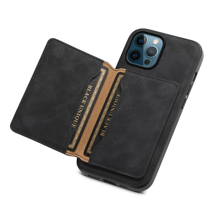 For iPhone 12 Pro Denior D13 Retro Texture Leather MagSafe Card Bag Phone Case(Black) - iPhone 12 / 12 Pro Cases by Denior | Online Shopping UK | buy2fix