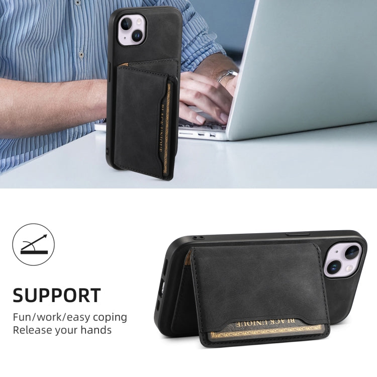 For iPhone 14 Plus Denior D13 Retro Texture Leather MagSafe Card Bag Phone Case(Black) - iPhone 14 Plus Cases by Denior | Online Shopping UK | buy2fix