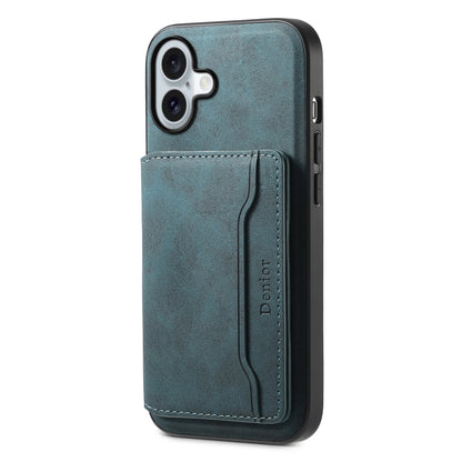 For iPhone 16 Denior D13 Retro Texture Leather MagSafe Card Bag Phone Case(Blue) - iPhone 16 Cases by Denior | Online Shopping UK | buy2fix