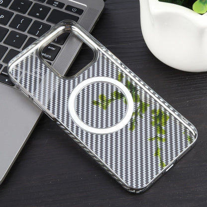 For iPhone 15 Pro 6D Plated Carbon Fiber Clear Magsafe PC Phone Case(Titanium Grey) - iPhone 15 Pro Cases by buy2fix | Online Shopping UK | buy2fix