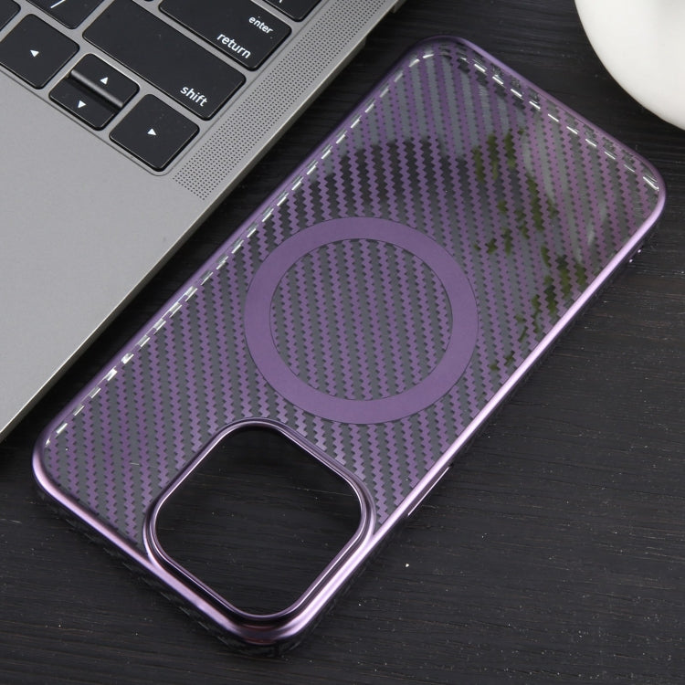 For iPhone 14 Pro 6D Plated Carbon Fiber Clear Magsafe PC Phone Case(Aurora Purple) - iPhone 14 Pro Cases by buy2fix | Online Shopping UK | buy2fix