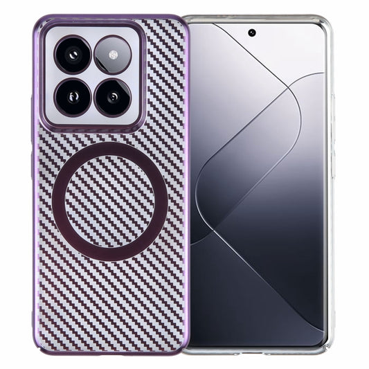 For Xiaomi 14 Pro 6D Plated Carbon Fiber Clear Magsafe PC Phone Case(Aurora Purple) - 14 Pro Cases by buy2fix | Online Shopping UK | buy2fix