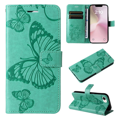 For iPhone SE 2024 3D Butterfly Embossed Pattern Flip Leather Phone Case(Green) - More iPhone Cases by buy2fix | Online Shopping UK | buy2fix