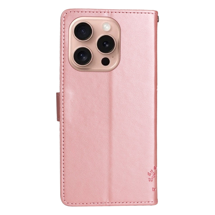 For iPhone 16 Pro Tree & Cat Embossed Pattern Flip Leather Phone Case(Rose Gold) - iPhone 16 Pro Cases by buy2fix | Online Shopping UK | buy2fix