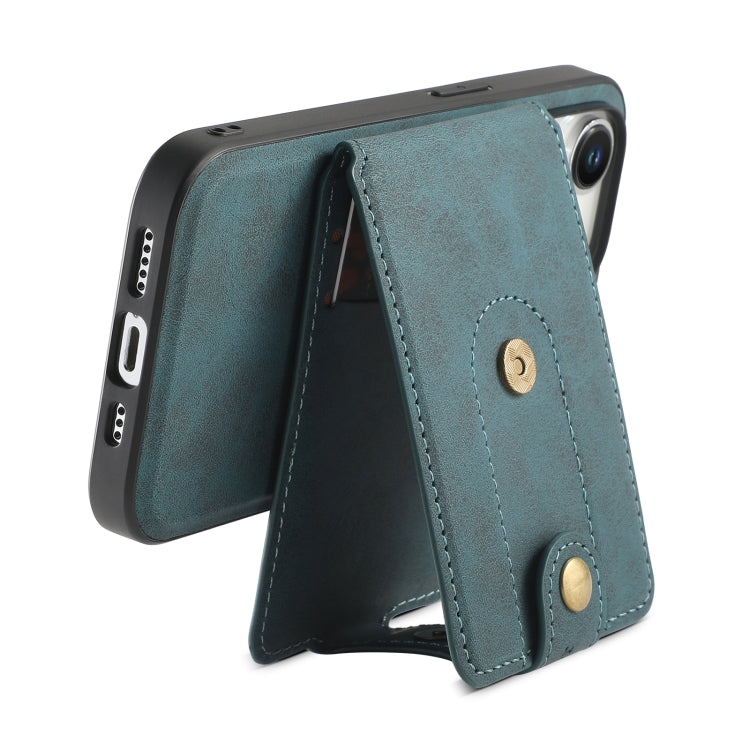 For iPhone 15 Pro Denior D14 NK Retro Pattern MagSafe Magnetic Card Holder Leather Phone Case(Blue) - iPhone 15 Pro Cases by Denior | Online Shopping UK | buy2fix