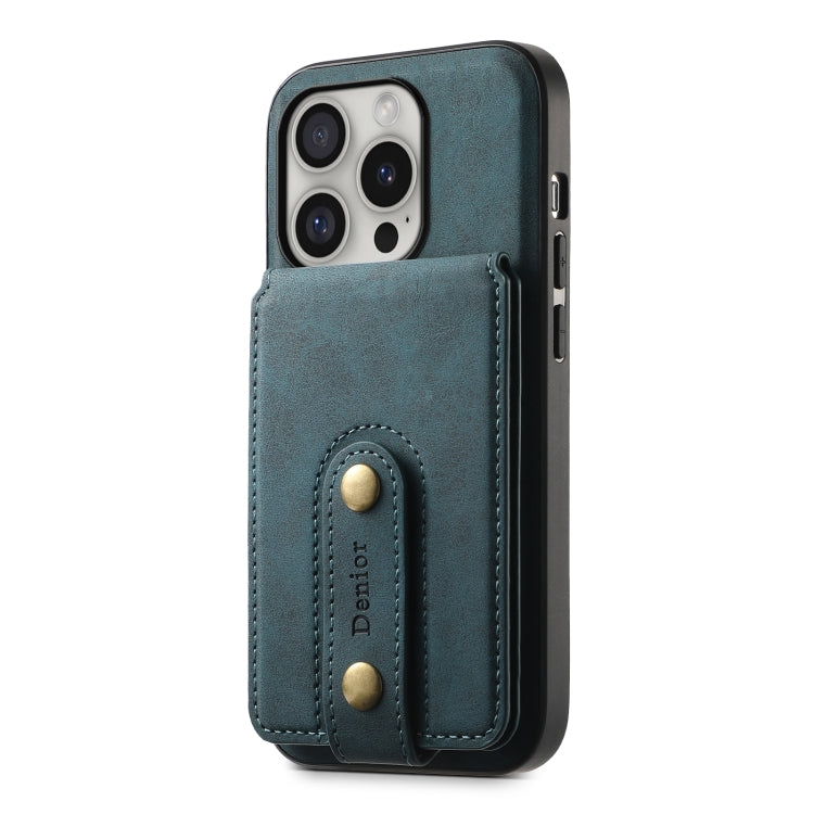 For iPhone 16 Pro Denior D14 NK Retro Pattern MagSafe Magnetic Card Holder Leather Phone Case(Blue) - iPhone 16 Pro Cases by Denior | Online Shopping UK | buy2fix
