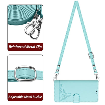 For OnePlus 12 5G Global Cat Rat Embossed Pattern RFID Leather Phone Case with Lanyard(Mint Green) - OnePlus Cases by buy2fix | Online Shopping UK | buy2fix