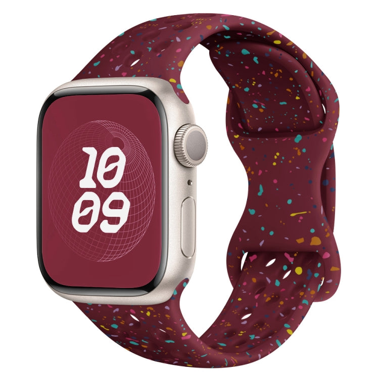 For Apple Watch Series 2 42mm Hole Style Butterfly Buckle Camouflage Silicone Watch Band(Wine Red) - Watch Bands by buy2fix | Online Shopping UK | buy2fix