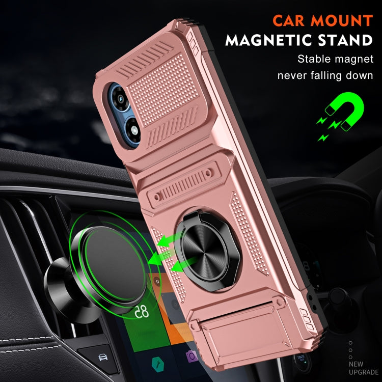 For Motorola Moto G Play 4G 2024 TPU+PC Shockproof Card Slot Phone Case with Metal Ring Holder(Rose Gold) - Motorola Cases by buy2fix | Online Shopping UK | buy2fix