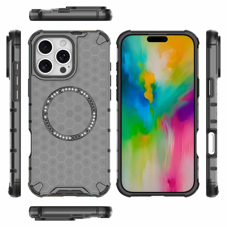 For iPhone 16 Pro Max Honeycomb Magnetic Ring Shockproof Phone Case(Black) - iPhone 16 Pro Max Cases by buy2fix | Online Shopping UK | buy2fix