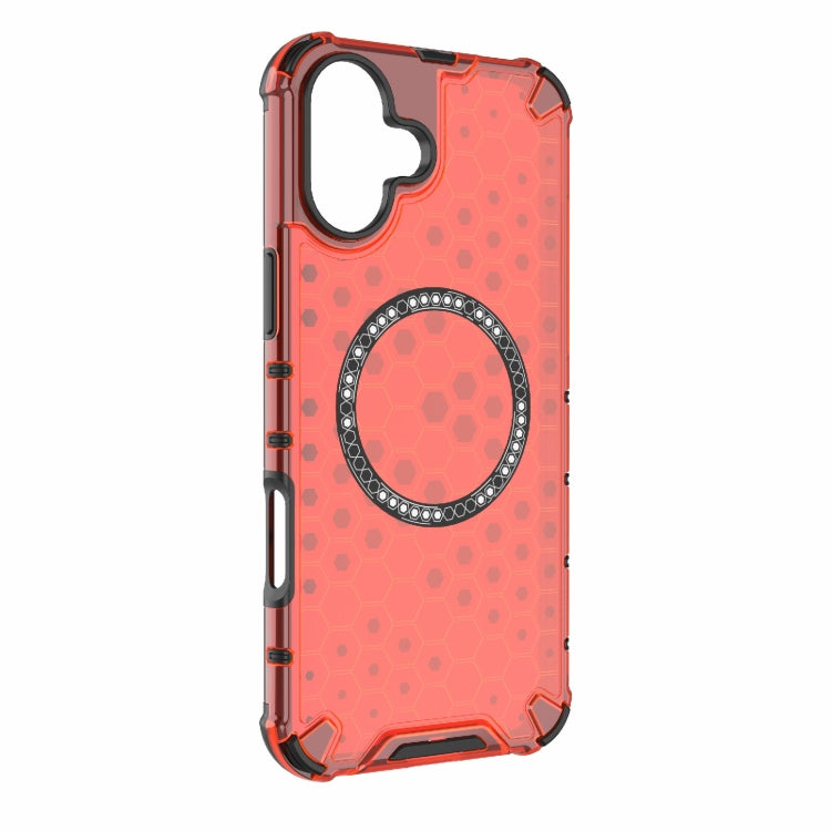 For iPhone 16 Plus Honeycomb Magnetic Ring Shockproof Phone Case(Red) - iPhone 16 Plus Cases by buy2fix | Online Shopping UK | buy2fix