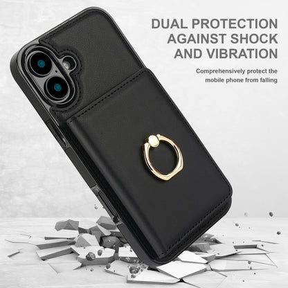 For iPhone 16 RFID Anti-theft Card Ring Holder Phone Case(Black) - iPhone 16 Cases by buy2fix | Online Shopping UK | buy2fix