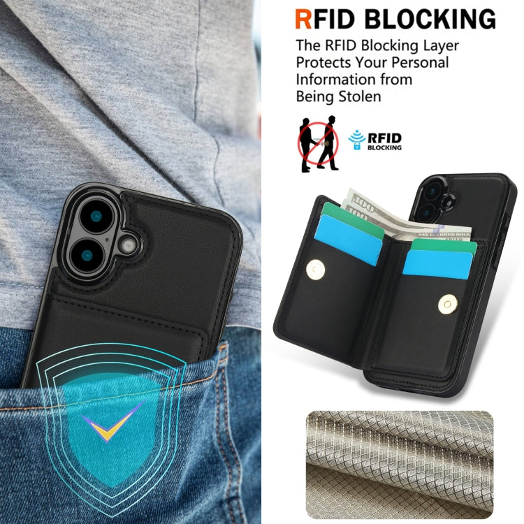 For iPhone 16 RFID Anti-theft Card Ring Holder Phone Case(Black) - iPhone 16 Cases by buy2fix | Online Shopping UK | buy2fix