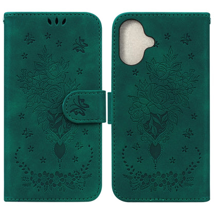 For iPhone 16 Butterfly Rose Embossed Leather Phone Case(Green) - iPhone 16 Cases by buy2fix | Online Shopping UK | buy2fix