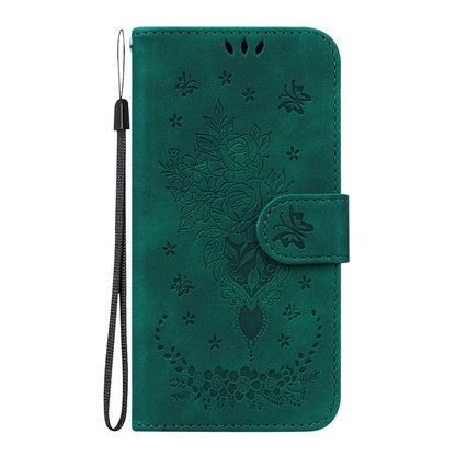 For iPhone 16 Butterfly Rose Embossed Leather Phone Case(Green) - iPhone 16 Cases by buy2fix | Online Shopping UK | buy2fix