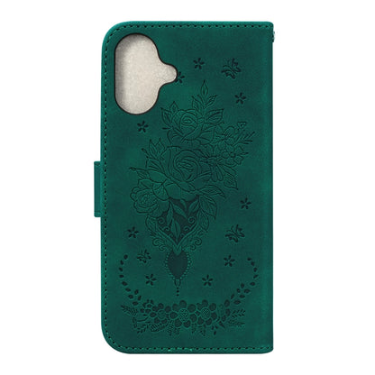 For iPhone 16 Butterfly Rose Embossed Leather Phone Case(Green) - iPhone 16 Cases by buy2fix | Online Shopping UK | buy2fix