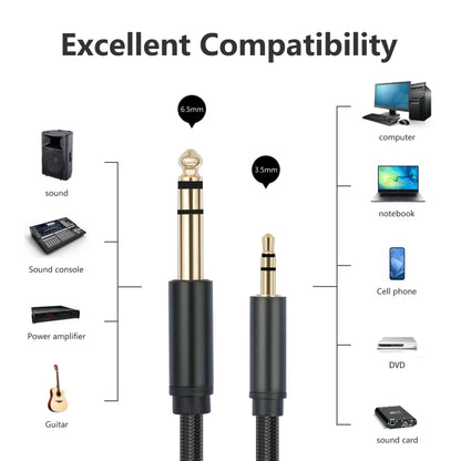 3662-3662BK 3.5mm Male to 6.35mm Male Stereo Amplifier Audio Cable, Length:1m(Black) - Microphone Audio Cable & Connector by buy2fix | Online Shopping UK | buy2fix