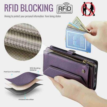 For iPhone 12 CaseMe C36 Card Slots Zipper Wallet RFID Anti-theft Leather Phone Case(Purple) - iPhone 12 / 12 Pro Cases by CaseMe | Online Shopping UK | buy2fix