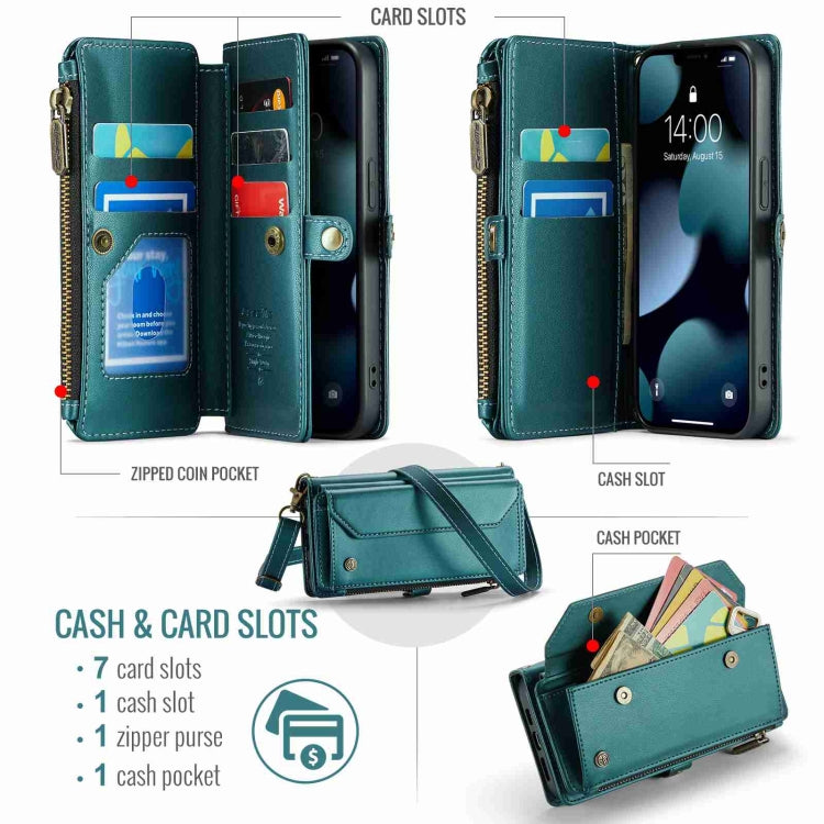 For iPhone 13 Pro CaseMe C36 Card Slots Zipper Wallet RFID Anti-theft Leather Phone Case(Blue-green) - iPhone 13 Pro Cases by CaseMe | Online Shopping UK | buy2fix