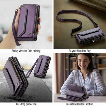 For iPhone SE 2022 / SE 2020 CaseMe C36 Card Slots Zipper Wallet RFID Anti-theft Leather Phone Case(Purple) - iPhone SE 2022 / 2020 / 8 / 7 Cases by CaseMe | Online Shopping UK | buy2fix