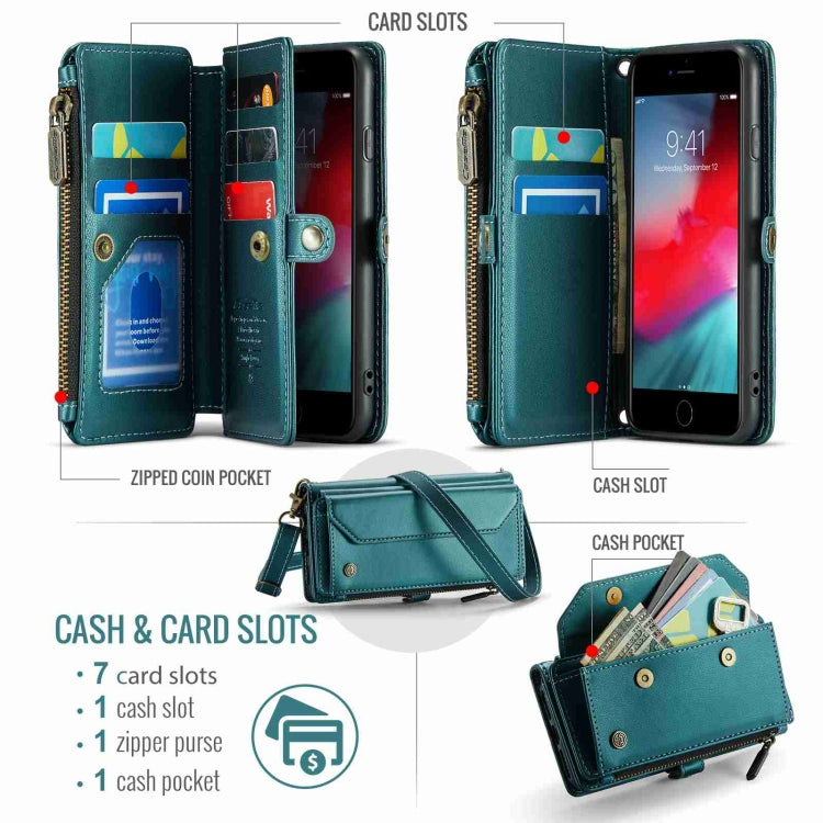 For iPhone SE 2022 / SE 2020 CaseMe C36 Card Slots Zipper Wallet RFID Anti-theft Leather Phone Case(Blue-green) - iPhone SE 2022 / 2020 / 8 / 7 Cases by CaseMe | Online Shopping UK | buy2fix