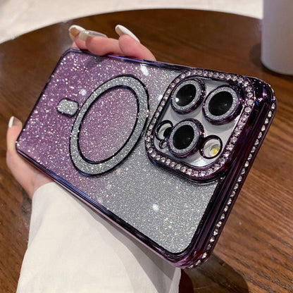 For iPhone 15 Pro Diamond Gradient Glitter Plated MagSafe Phone Case(Purple) - iPhone 15 Pro Cases by buy2fix | Online Shopping UK | buy2fix