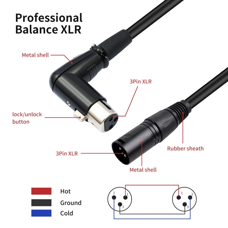 XK041L XLR 3pin Straight Male to Elbow Female Audio Cable, Length:2m(Black) - Microphone Audio Cable & Connector by buy2fix | Online Shopping UK | buy2fix