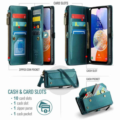 For Samsung Galaxy A14 5G / 4G CaseMe C36 Card Slots Zipper Wallet RFID Anti-theft Leather Phone Case(Blue-green) - Galaxy Phone Cases by CaseMe | Online Shopping UK | buy2fix