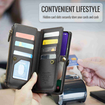 For Samsung Galaxy A22 5G CaseMe C36 Card Slots Zipper Wallet RFID Anti-theft Leather Phone Case(Black) - Galaxy Phone Cases by CaseMe | Online Shopping UK | buy2fix