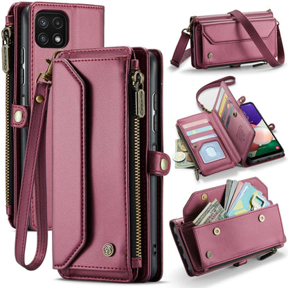 For Samsung Galaxy A22 5G CaseMe C36 Card Slots Zipper Wallet RFID Anti-theft Leather Phone Case(Wine Red) - Galaxy Phone Cases by CaseMe | Online Shopping UK | buy2fix