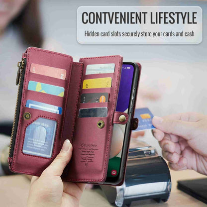 For Samsung Galaxy A22 5G CaseMe C36 Card Slots Zipper Wallet RFID Anti-theft Leather Phone Case(Wine Red) - Galaxy Phone Cases by CaseMe | Online Shopping UK | buy2fix