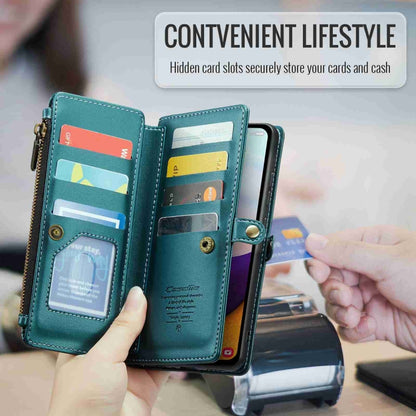 For Samsung Galaxy A52 / A52s 5G CaseMe C36 Card Slots Zipper Wallet RFID Anti-theft Leather Phone Case(Blue-green) - Galaxy Phone Cases by CaseMe | Online Shopping UK | buy2fix