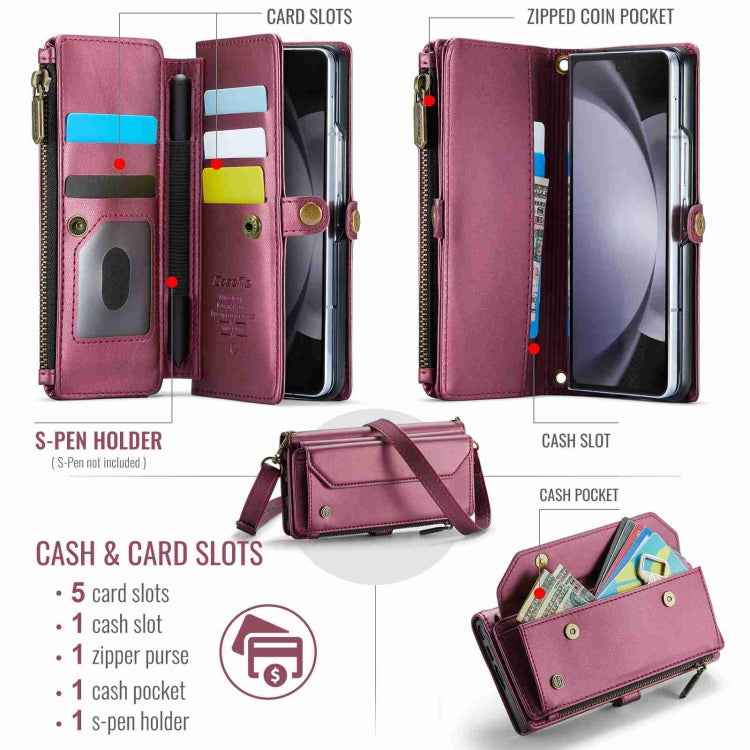 For Samsung Galaxy Z Fold5 CaseMe C36 Card Slots Zipper Wallet RFID Anti-theft Leather Phone Case(Wine Red) - Galaxy Z Fold5 Cases by CaseMe | Online Shopping UK | buy2fix